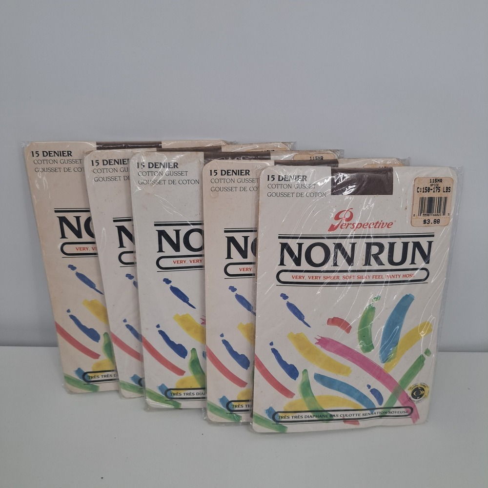 VTG 5-Pack Perspective Non Run Pantyhose Spice Brown Size C 15 Denier Sheer